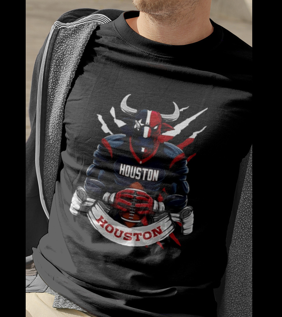 Houston Texans Football Bull Mascot Holding Ball T-Shirt
