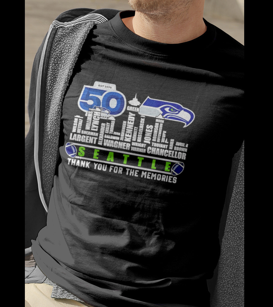 Seattle Seahawks 50th Anniversary Thank You For The Memories Largent Wagner Chancellor T-Shirt