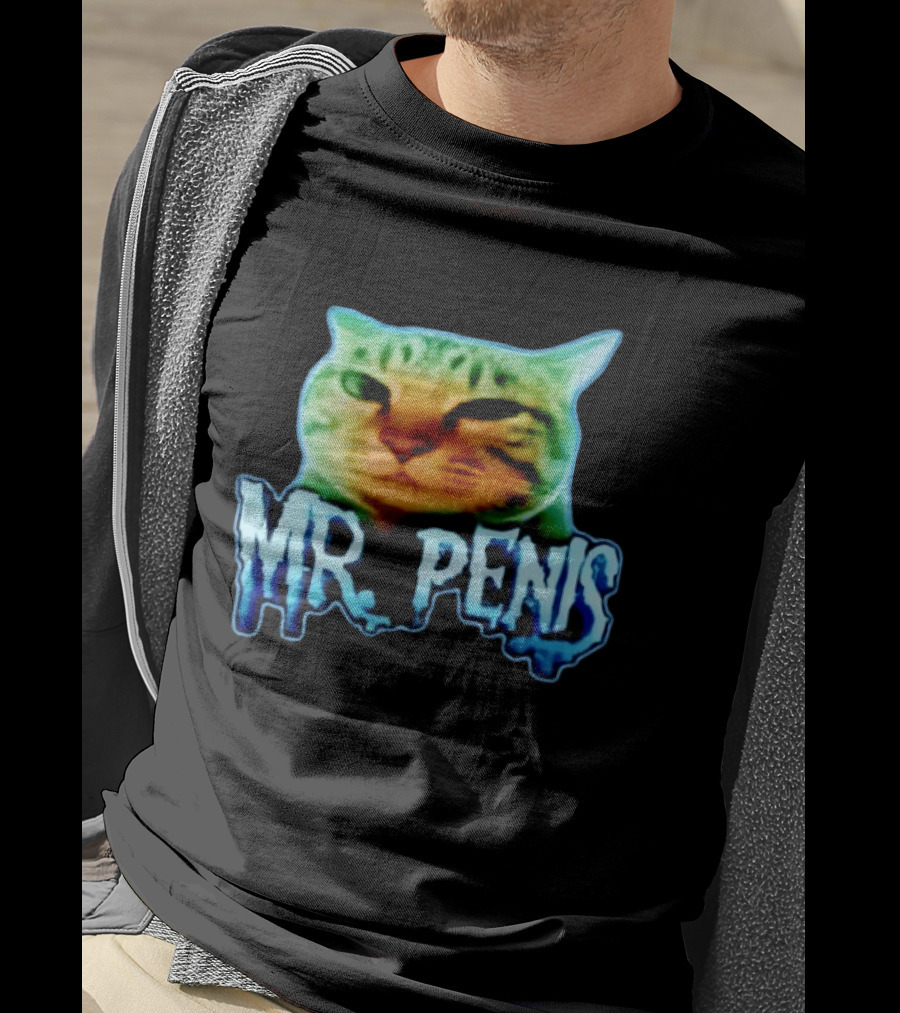 Mr Penis Cat Bold Neon Feline Face T-Shirt