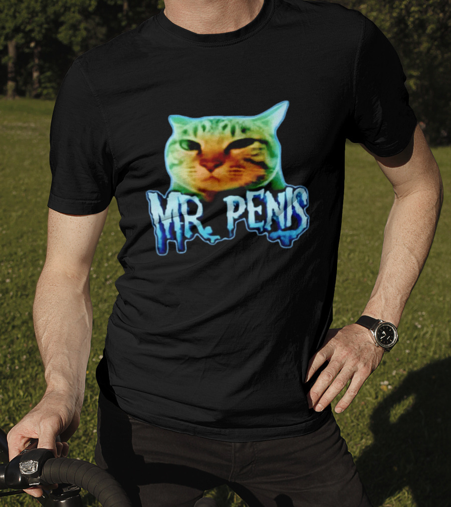 Mr Penis Cat Bold Neon Feline Face T-Shirt
