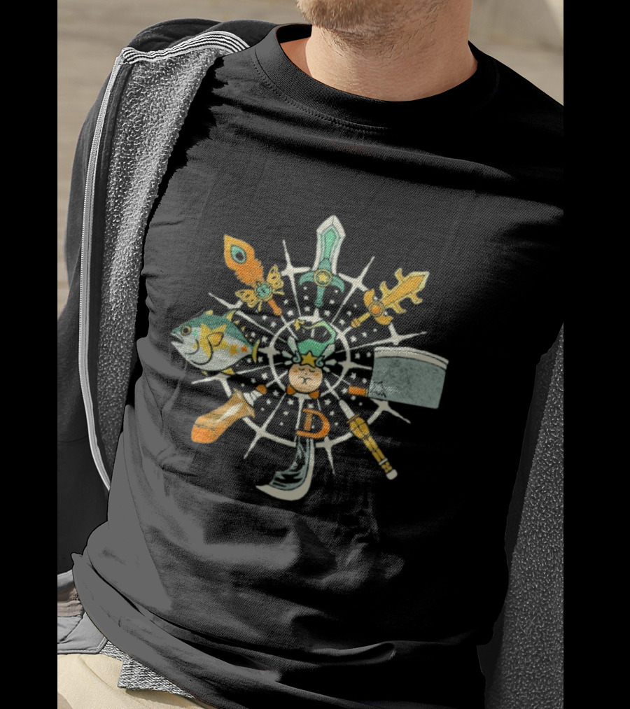WooshFloosh Compass Sword Fish Key Hammer Cat Star Circular T-Shirt