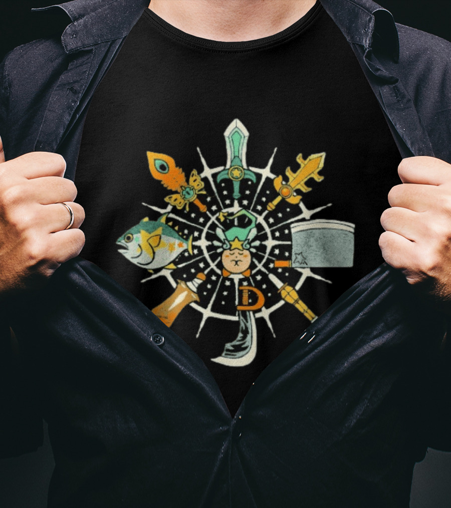 WooshFloosh Compass Sword Fish Key Hammer Cat Star Circular T-Shirt