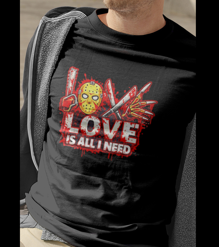 Horror Love Is All I Need Valentine Halloween Mask Knife Claw T-Shirt