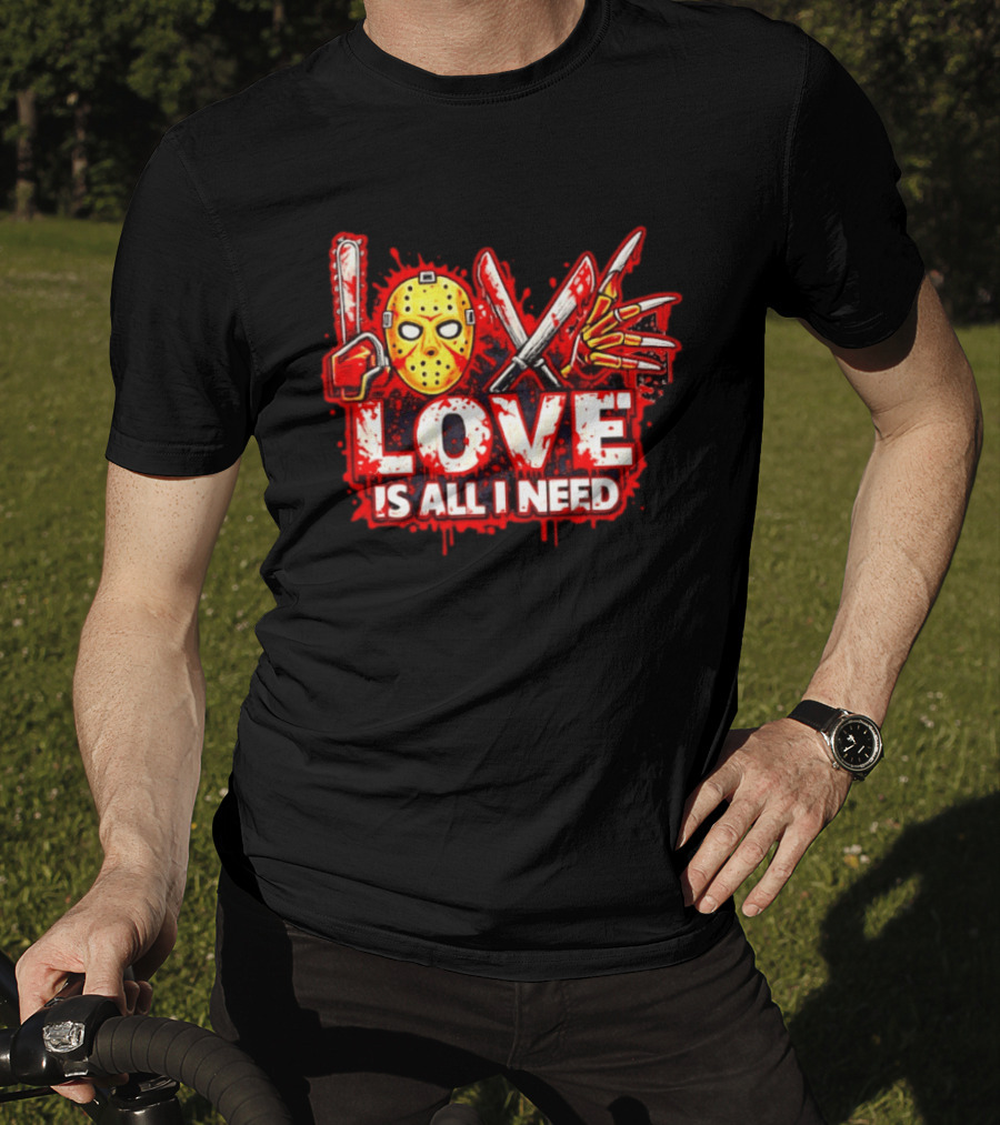 Horror Love Is All I Need Valentine Halloween Mask Knife Claw T-Shirt