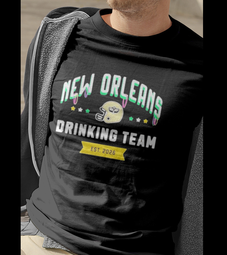 New Orleans Drinking Team Football Helmet St. Patrick's Day Est 2026 T-Shirt