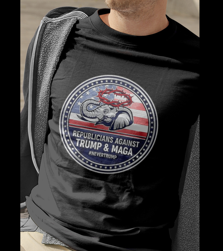Republicans Against Trump & MAGA #NeverTrump Anti MAGA Elephant American Flag T-Shirt