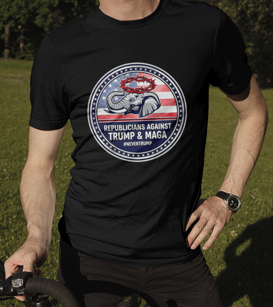 Republicans Against Trump & MAGA #NeverTrump Anti MAGA Elephant American Flag T-Shirt