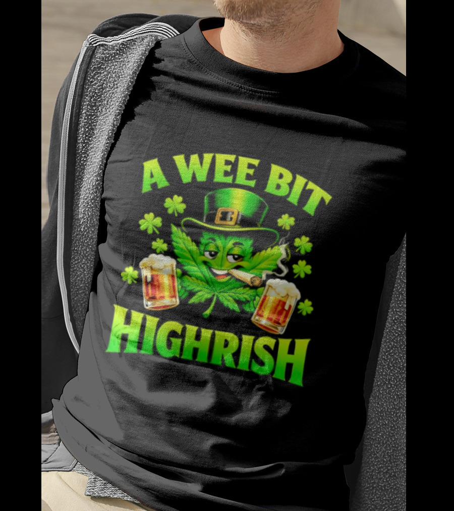 A Wee Bit Highrish St Patrick's Day Smoking Leprechaun Beer Shamrock T-Shirt