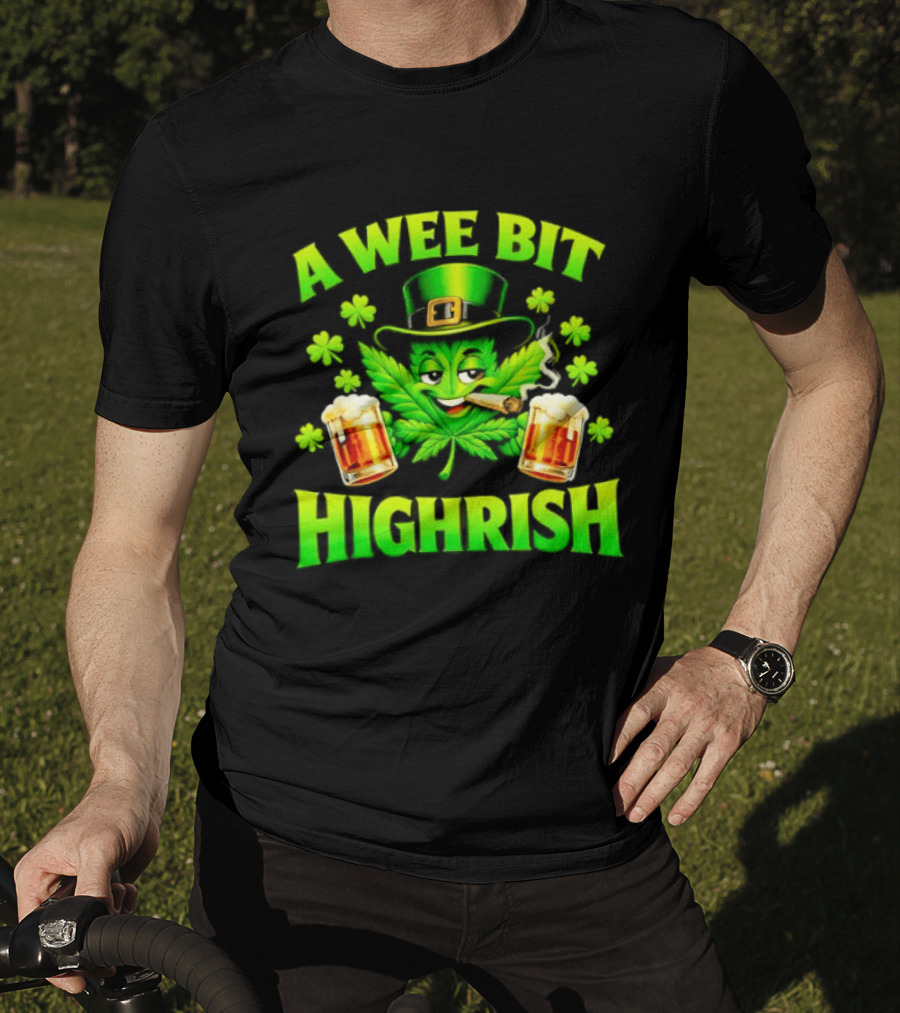 A Wee Bit Highrish St Patrick's Day Smoking Leprechaun Beer Shamrock T-Shirt