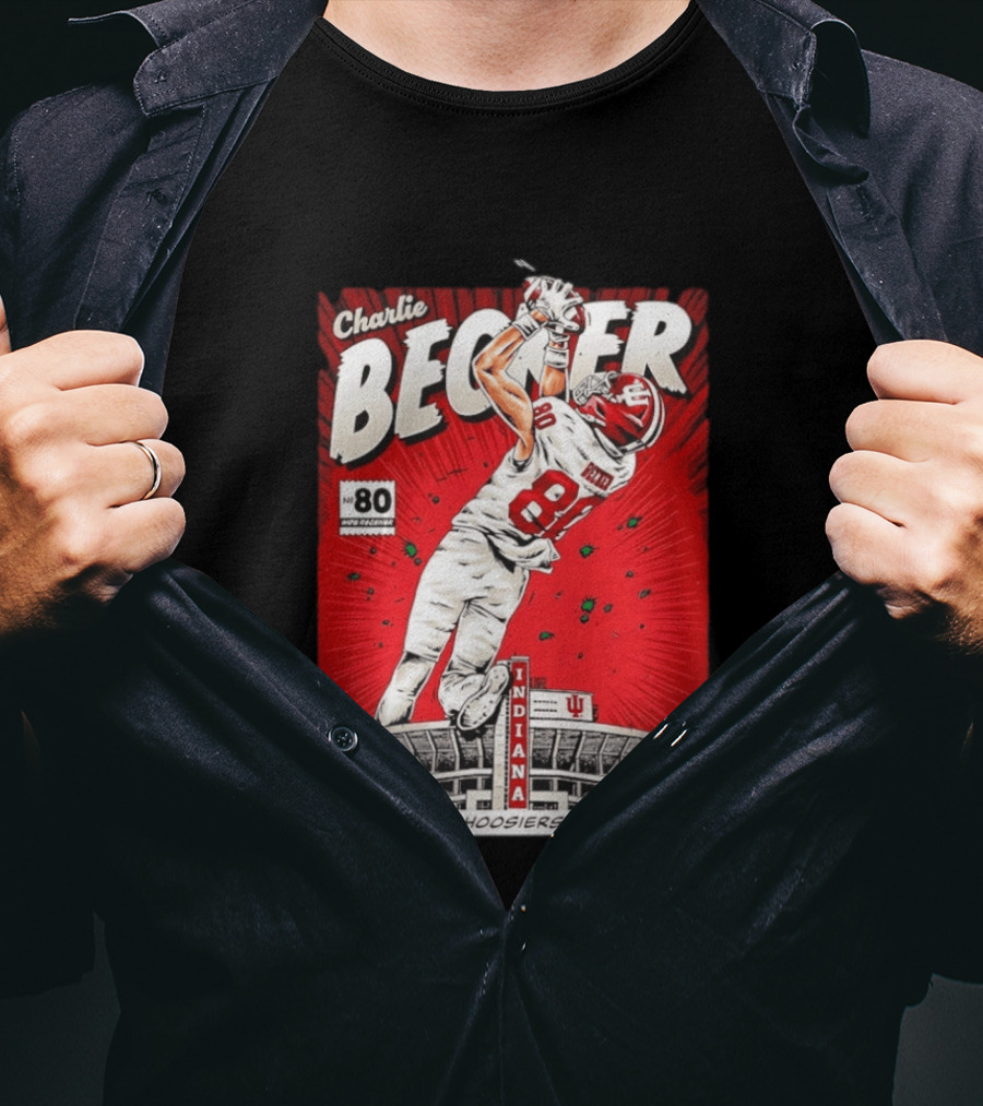 Charlie Becker Indiana Hoosiers No 80 Football Catch Comic Stadium Scene T-Shirt