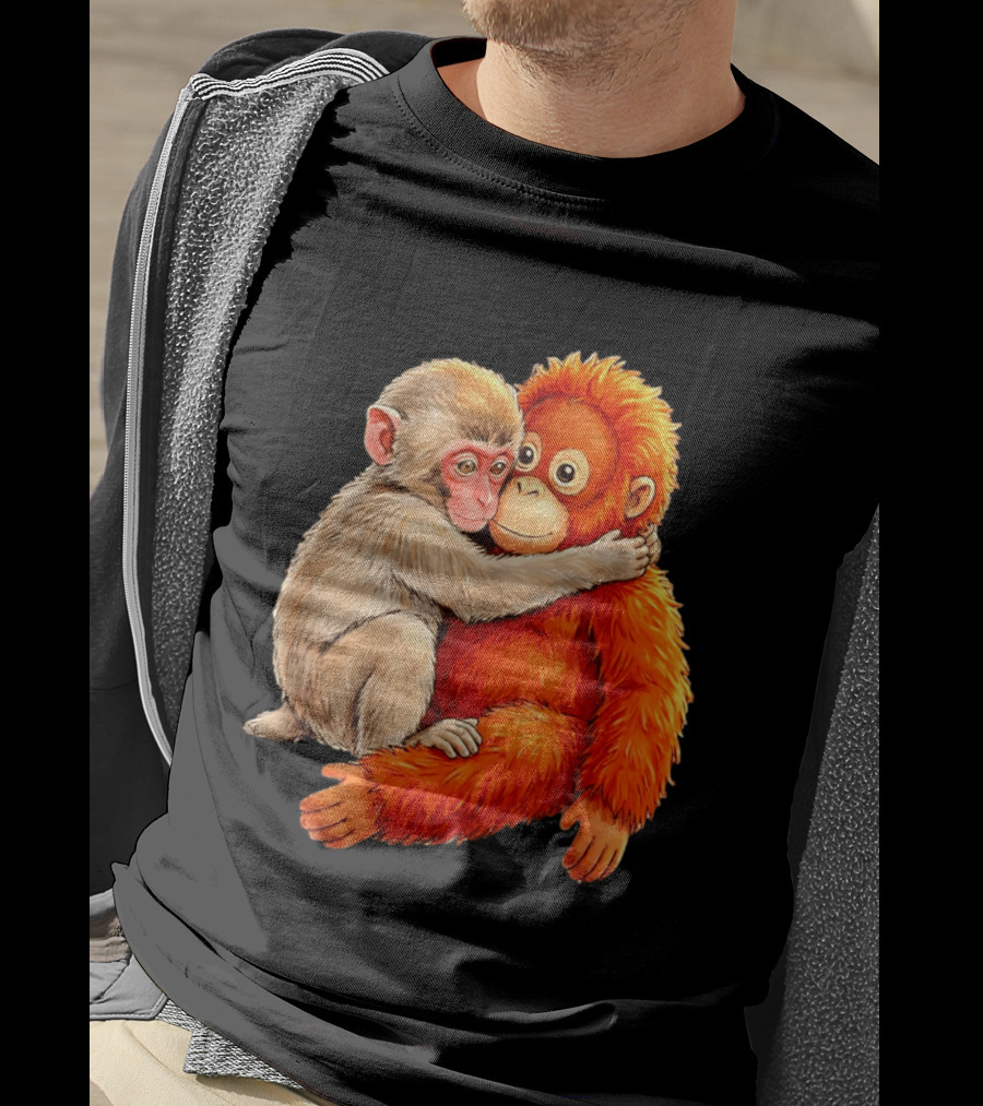 Baby Macaque Hugging Punch Monkey T-Shirt