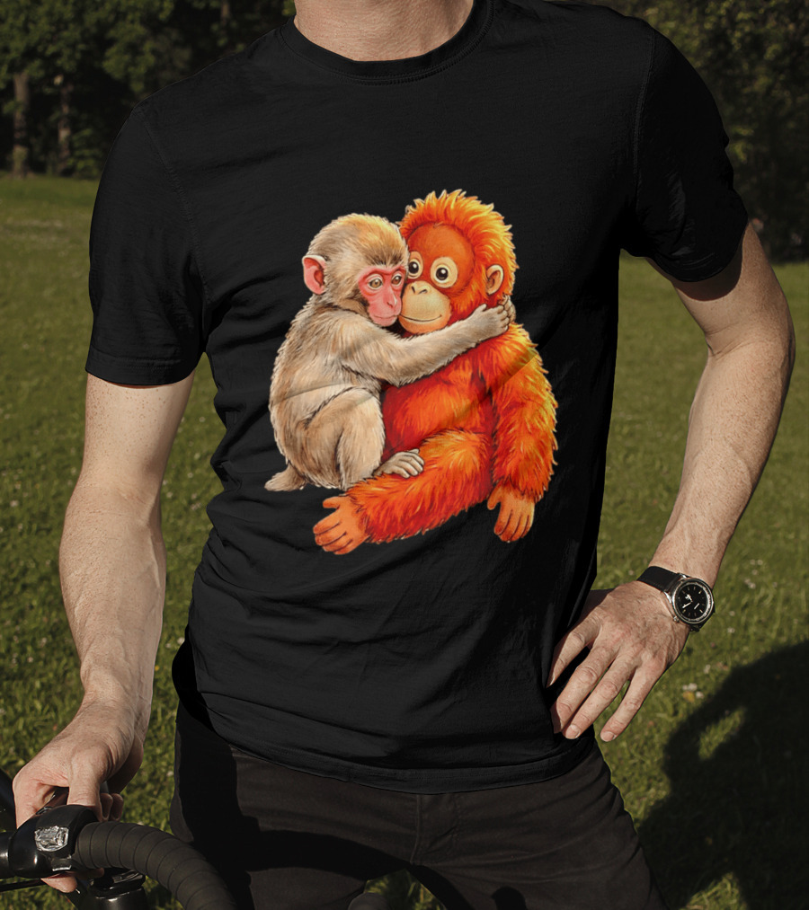 Baby Macaque Hugging Punch Monkey T-Shirt