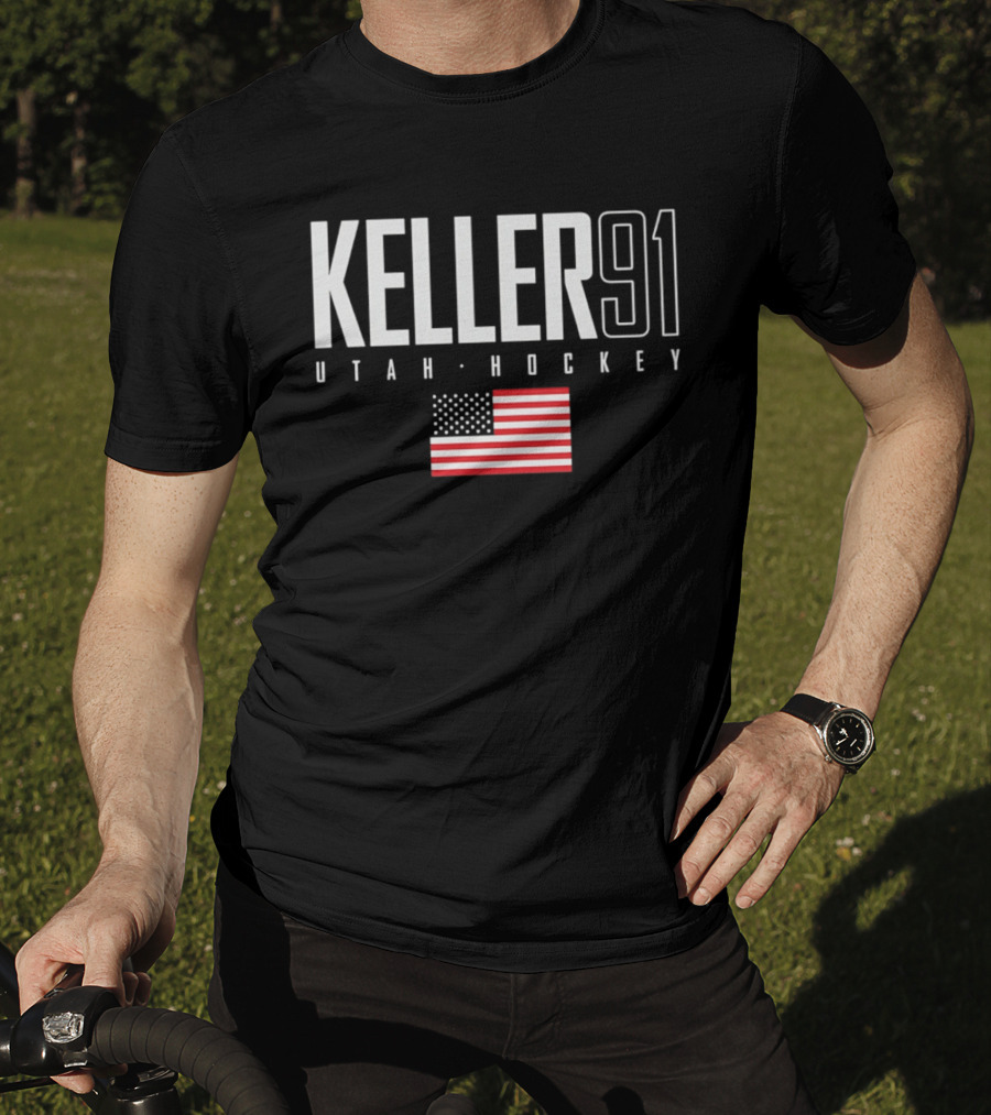 Keller 91 Utah Hockey USA Flag T-Shirt