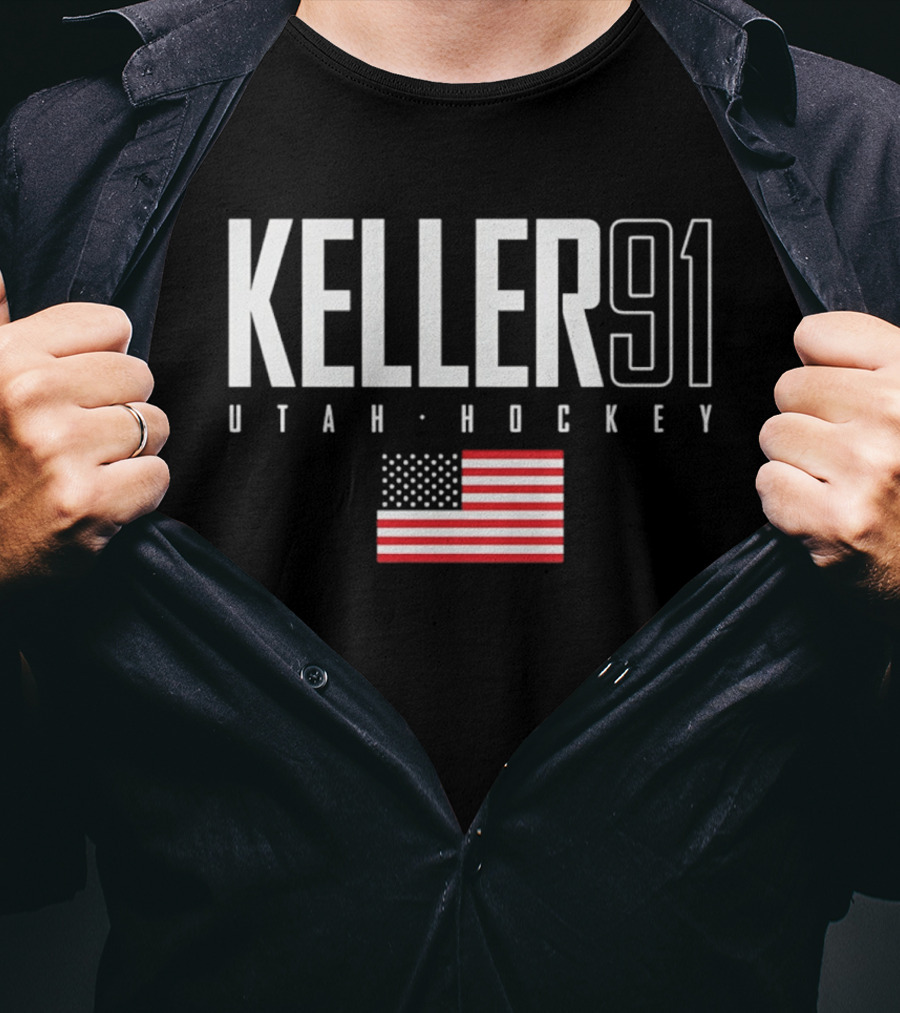 Keller 91 Utah Hockey USA Flag T-Shirt