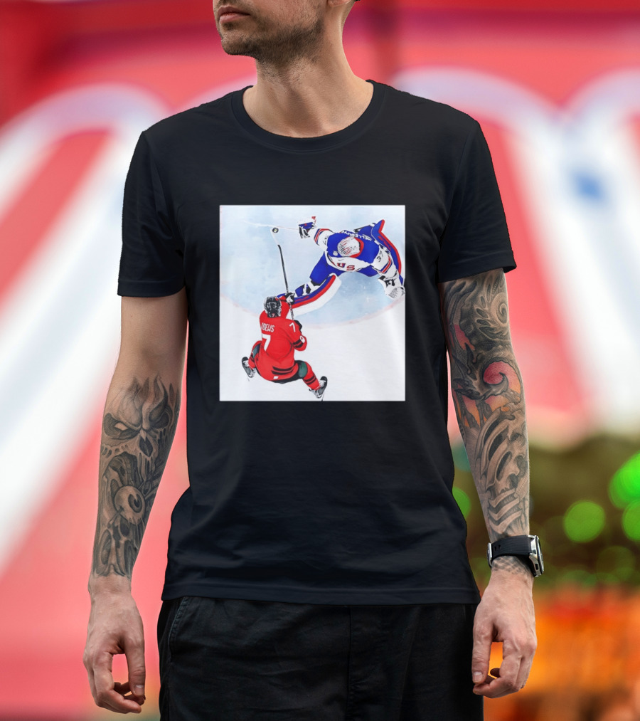 Connor Hellebuyck USA Goalie Save Hockey Match T-Shirt