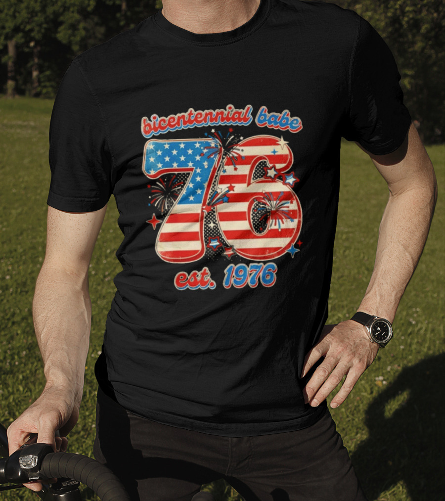 Bicentennial Babe 76 Est. 1976 American Flag 50th Birthday T-Shirt