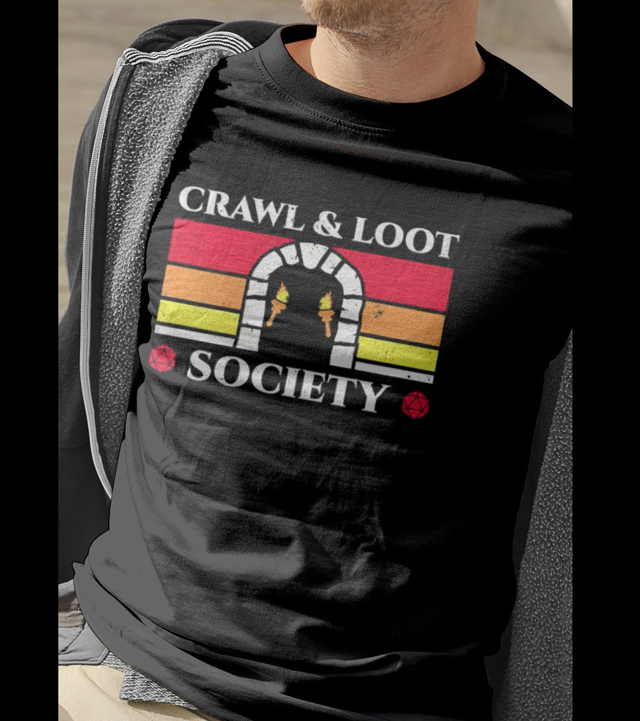 Crawl And Loot Society Retro Dungeon Gateway Torches T-Shirt