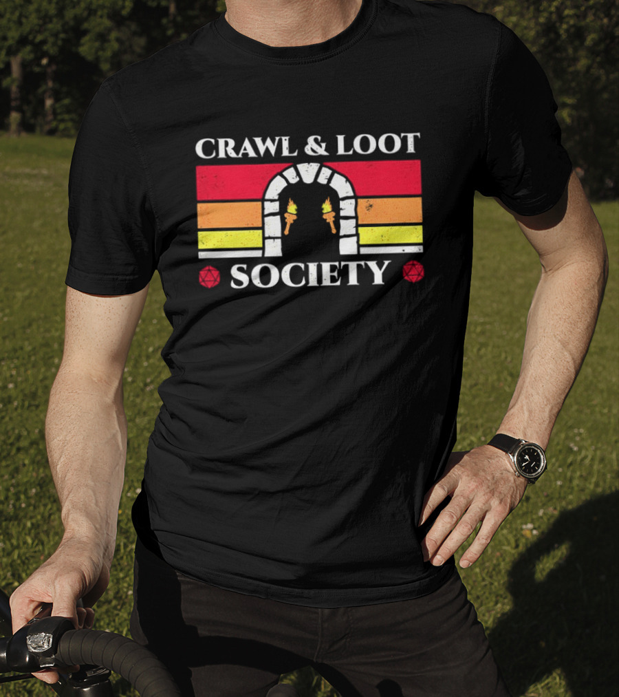 Crawl And Loot Society Retro Dungeon Gateway Torches T-Shirt