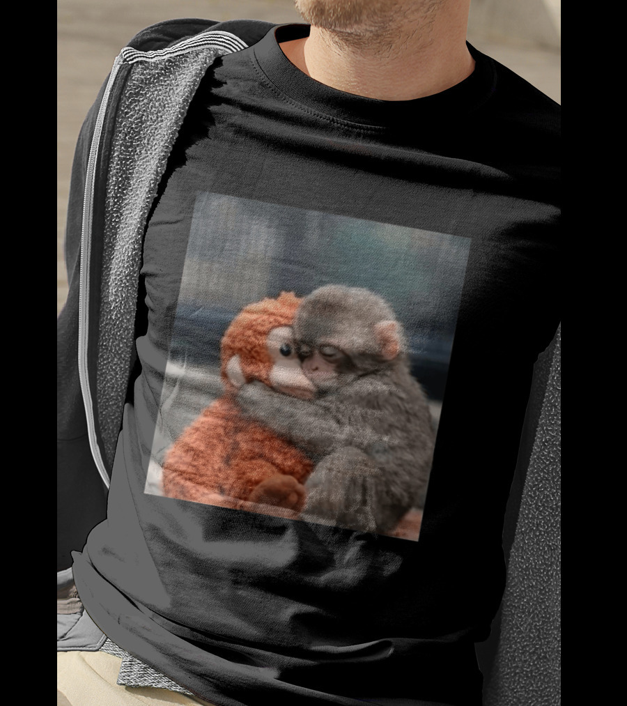 Ichikawa Zoo Punch Monkey Hugging Stuffed Toy Image T-Shirt