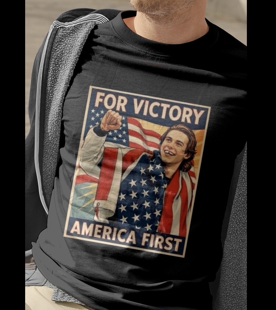 For Victory America First Patriotic Jack Hughes Victory Pose T-Shirt