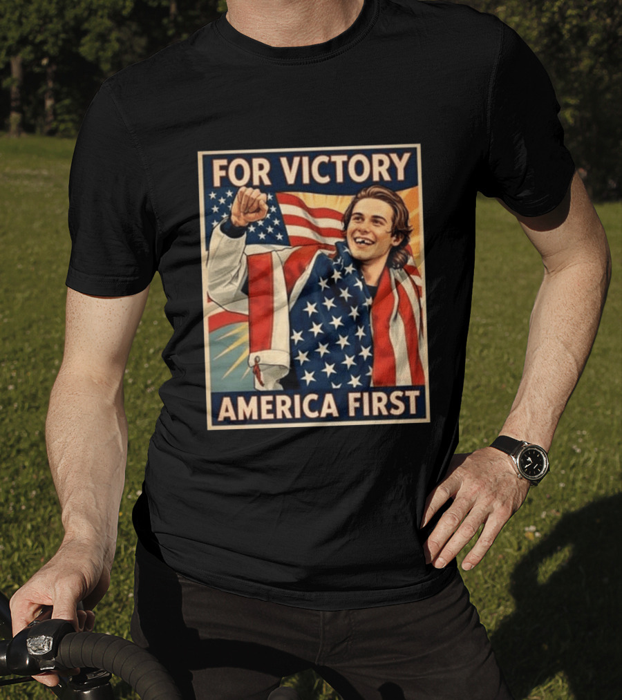 For Victory America First Patriotic Jack Hughes Victory Pose T-Shirt