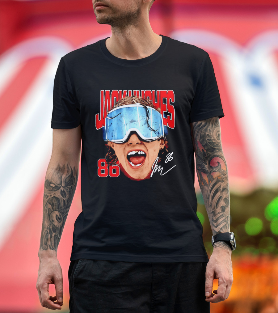 Jack Hughes New Jersey Devils 86 Goggles Signature T-Shirt