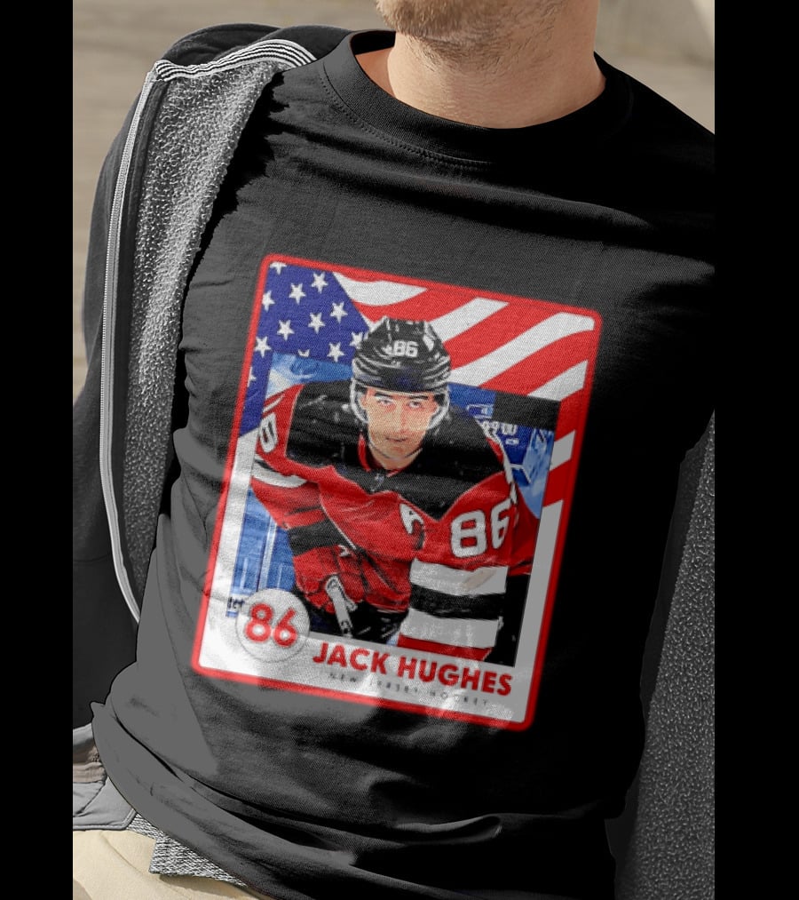 Jack Hughes 86 New Jersey Hockey American Flag T-Shirt