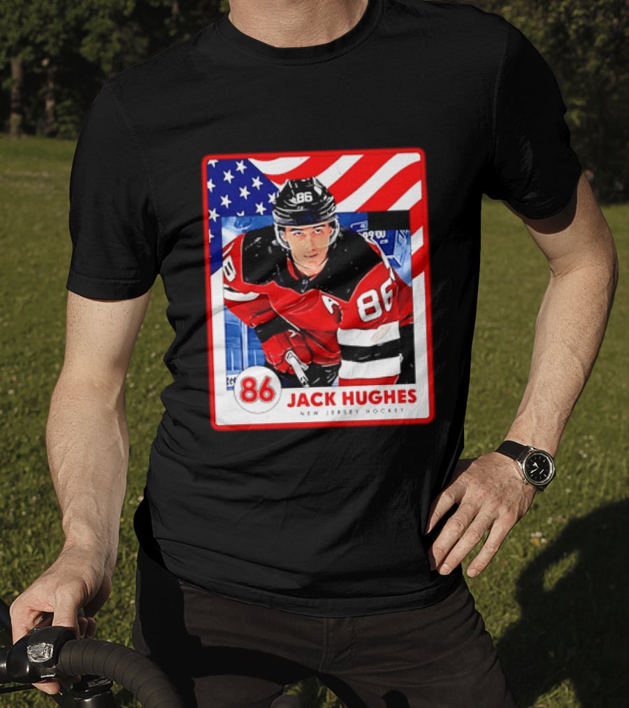 Jack Hughes 86 New Jersey Hockey American Flag T-Shirt