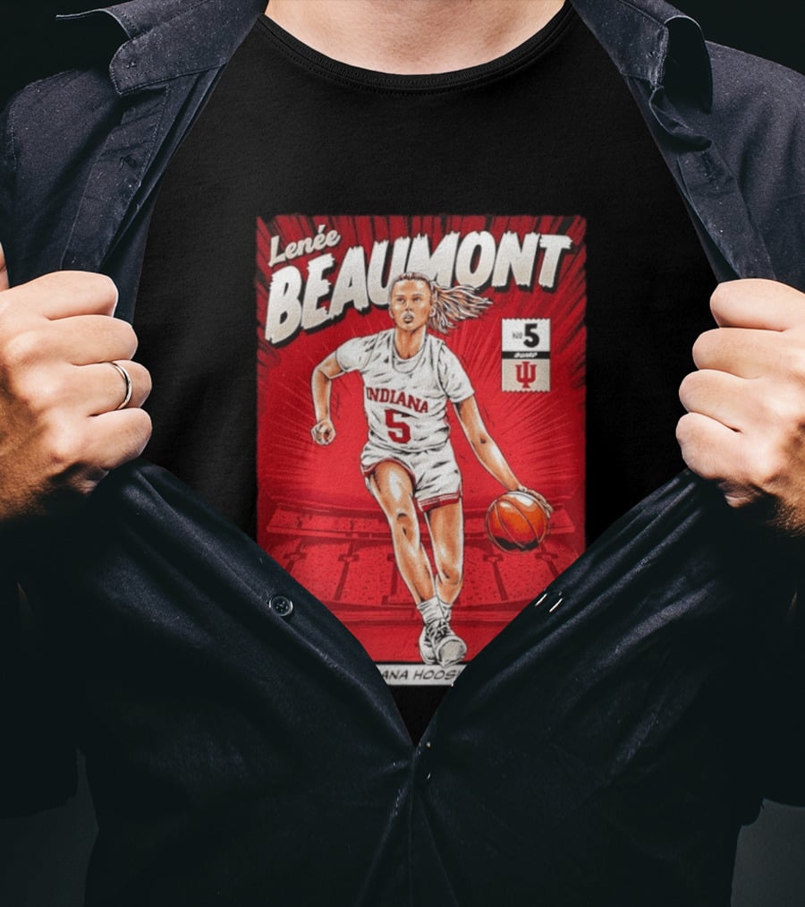 Lenée Beaumont Indiana Hoosiers No 5 Comic Basketball Athlete T-Shirt