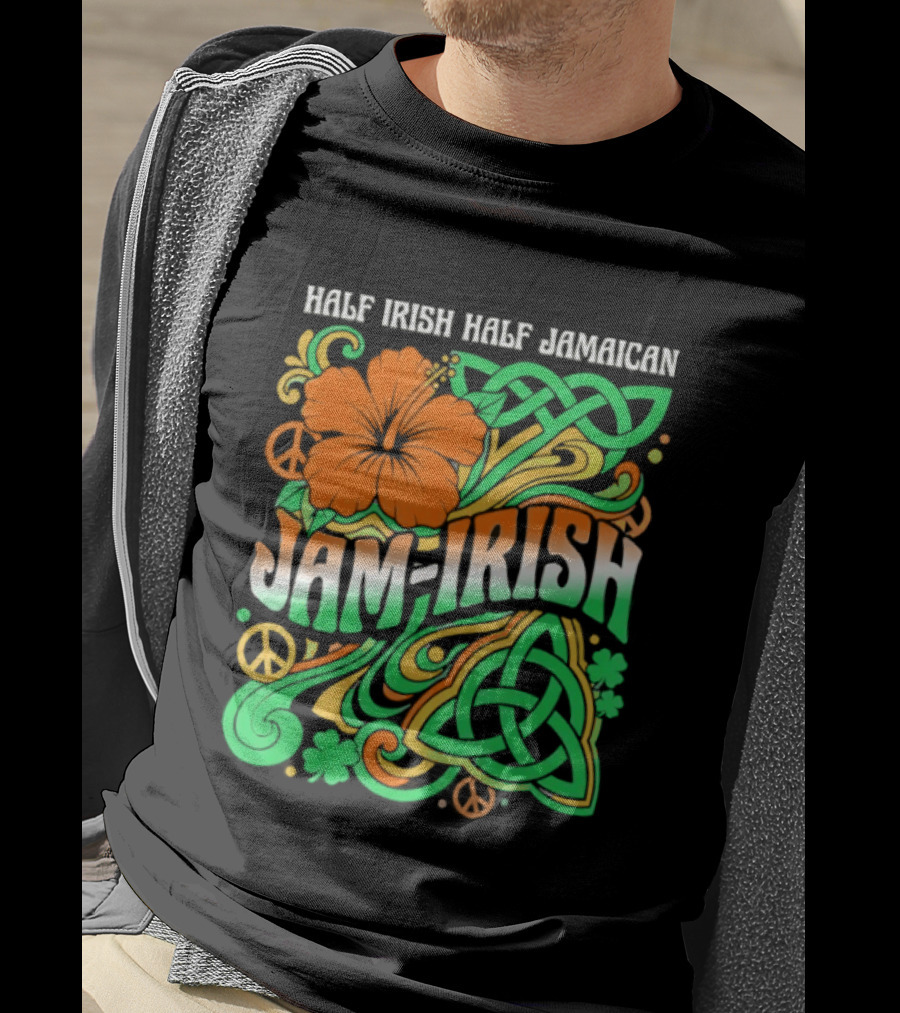Jam Irish Half Irish Half Jamaican St Patrick's Day Hibiscus Celtic T-Shirt