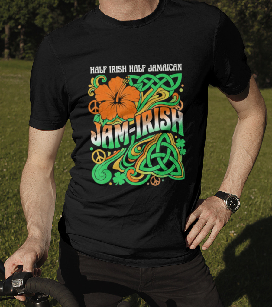 Jam Irish Half Irish Half Jamaican St Patrick's Day Hibiscus Celtic T-Shirt