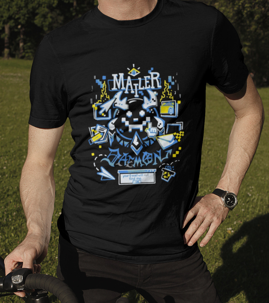 Mailer Daemon Your Email Will Not Find Me OK Tech Pixel Art Arrows Flames T-Shirt