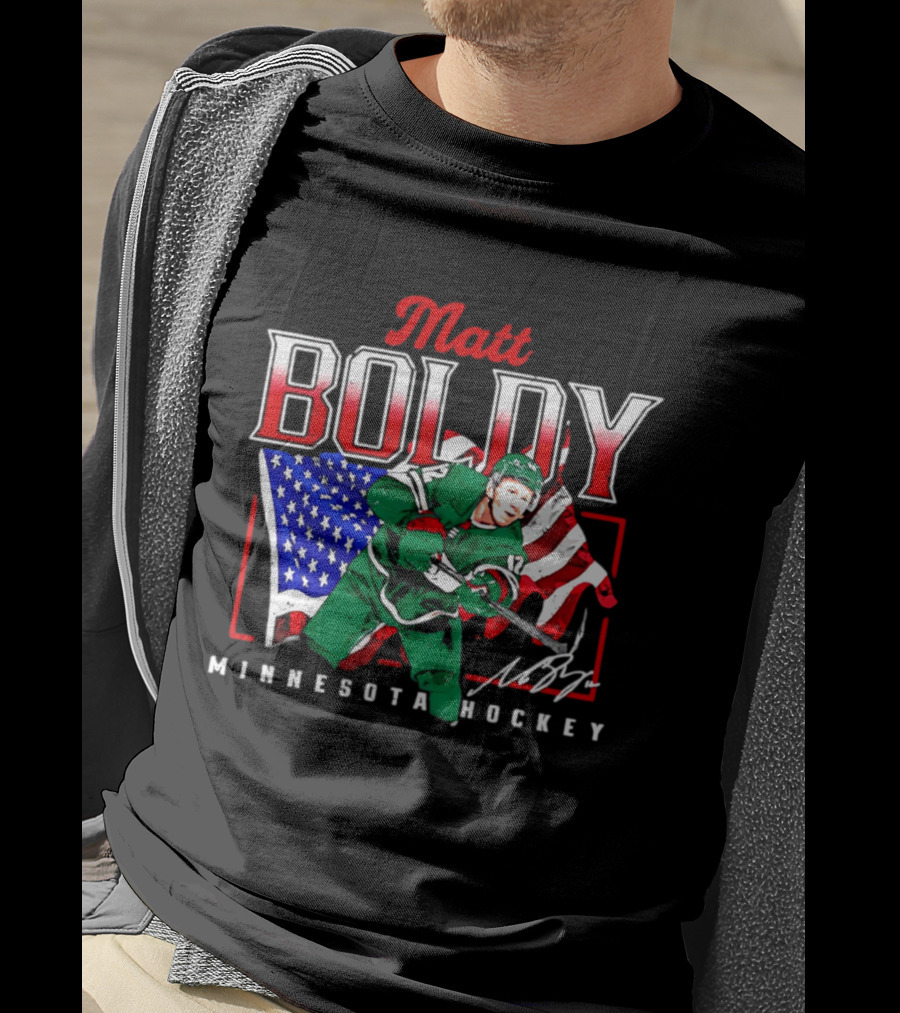 Matt Boldy Minnesota Hockey USA Flag T-Shirt