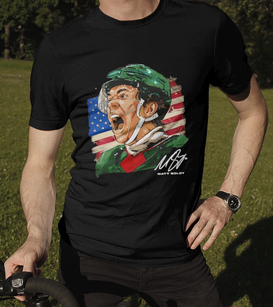 Matt Boldy USA Hockey Minnesota Wild Flag Celebration T-Shirt