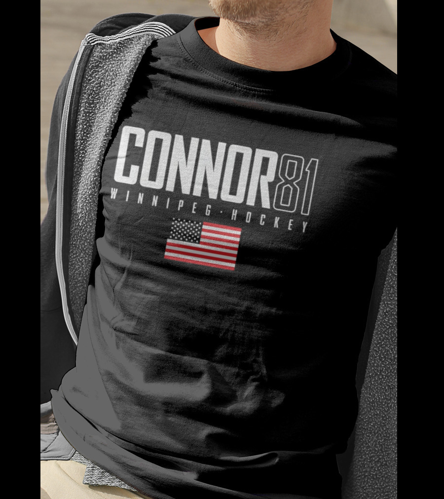 Connor 81 Winnipeg Hockey USA Flag T-Shirt
