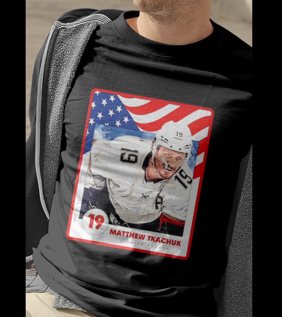 Matthew Tkachuk Florida Hockey USA Flag Card Number 19 T-Shirt