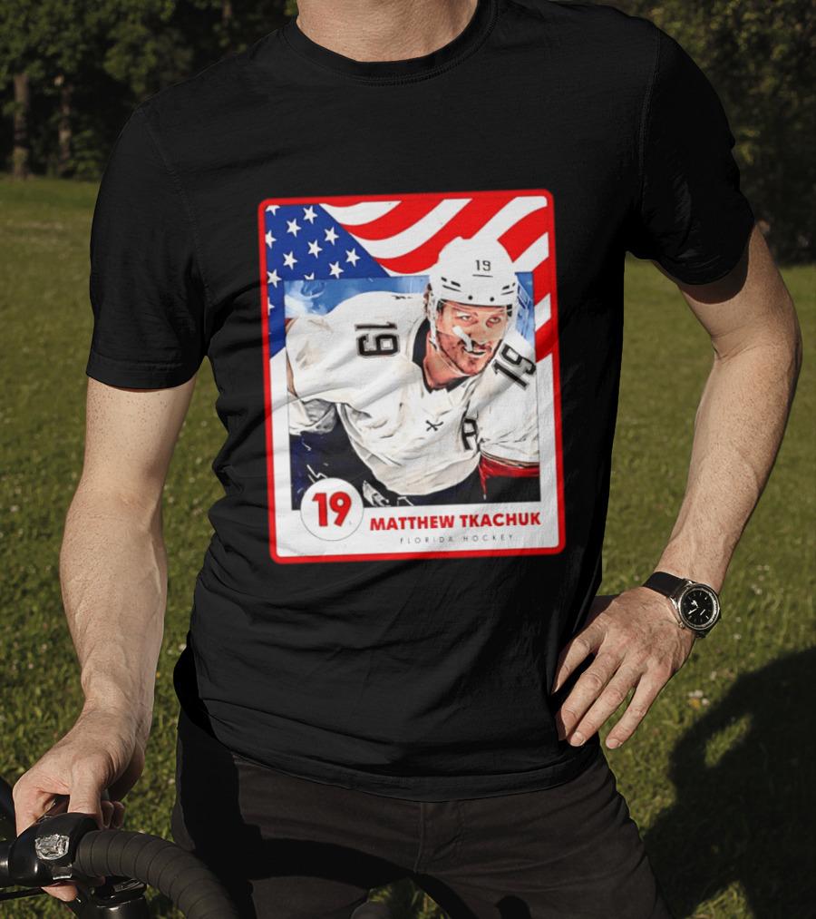 Matthew Tkachuk Florida Hockey USA Flag Card Number 19 T-Shirt