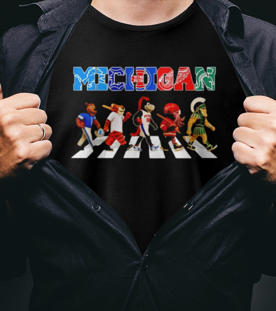 Michigan State Spartans Detroit Lions Tigers Pistons Red Wings Abbey Road T-Shirt