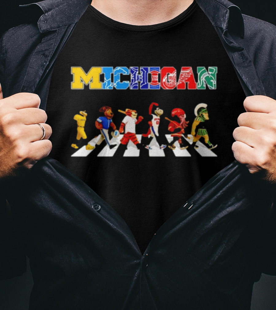 Michigan Wolverines Detroit Lions Tigers Pistons Red Wings Spartans Abbey Road T-Shirt