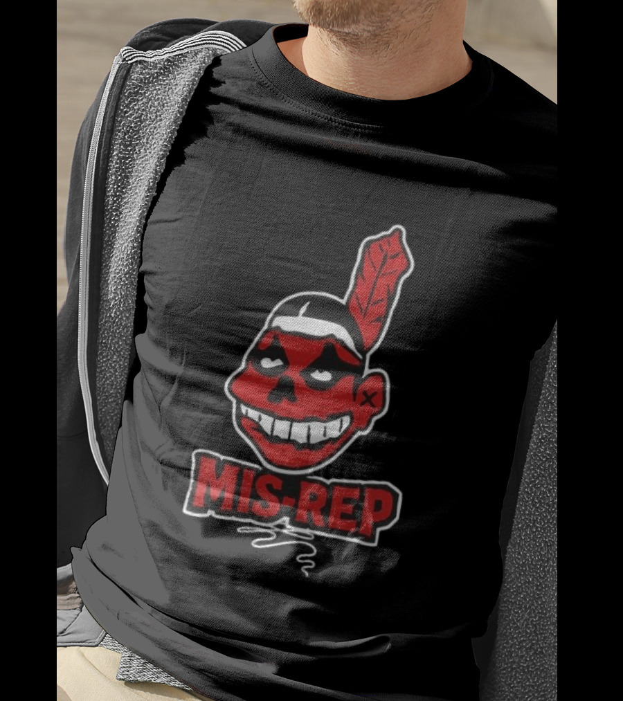 Mis Rep Native American Cartoon Face With Feather T-Shirt