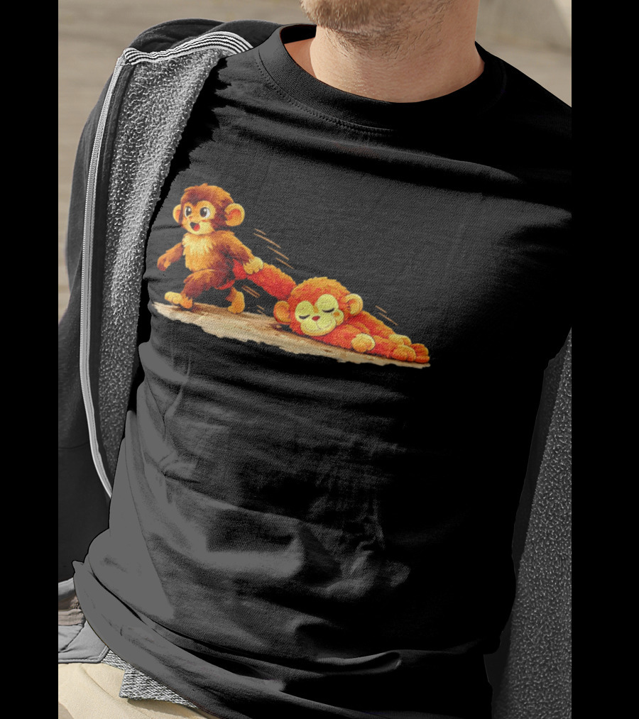 Monkey Baby Pulling Sleeping Monkey Meme T-Shirt