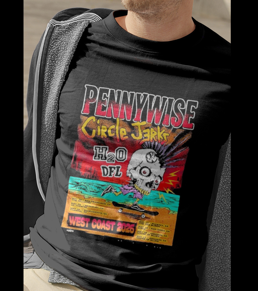 Pennywise Circle Jerks H2O DFL West Coast 2026 Tour San Francisco Sacramento Berkeley San Diego T-Shirt