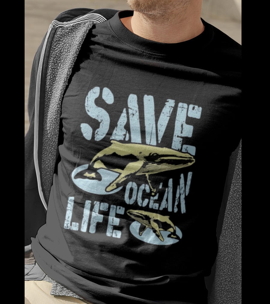 Save Ocean Life Whale Conservation Message With Humpback Whale Protection T-Shirt