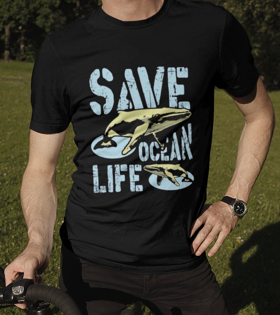 Save Ocean Life Whale Conservation Message With Humpback Whale Protection T-Shirt
