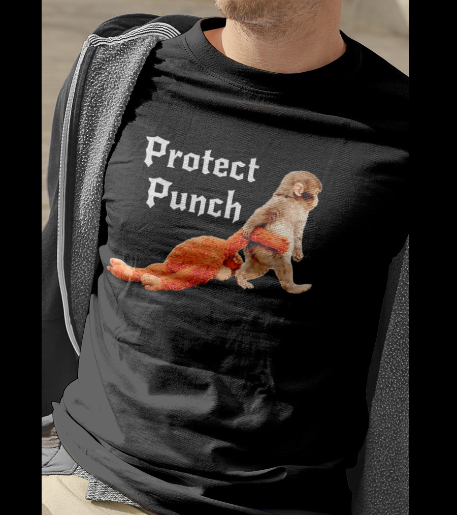 Protect Baby Monkey Punch Cute Cartoon Humor T-Shirt
