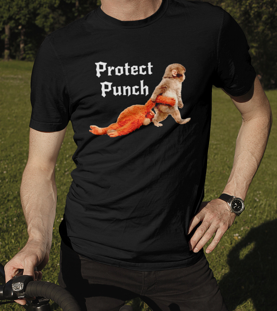 Protect Baby Monkey Punch Cute Cartoon Humor T-Shirt