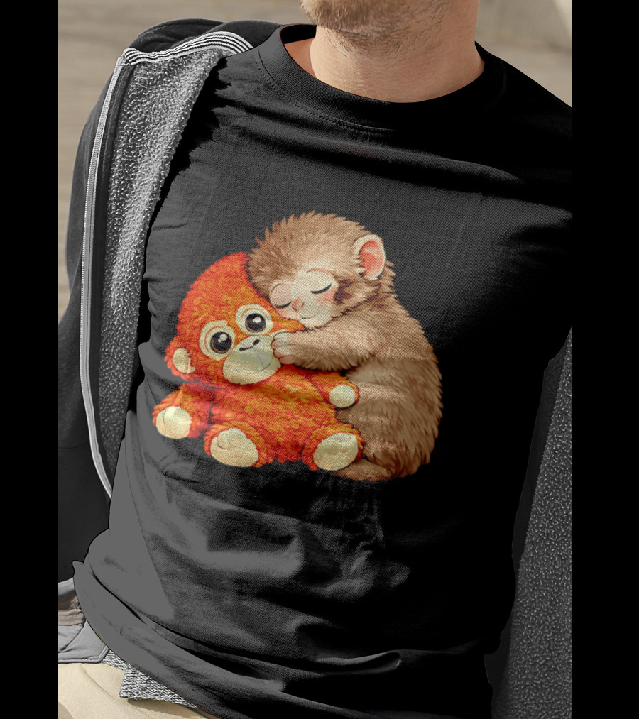 Punch The Monkey Brown Cub And Orange Plushy Cuddle T-Shirt