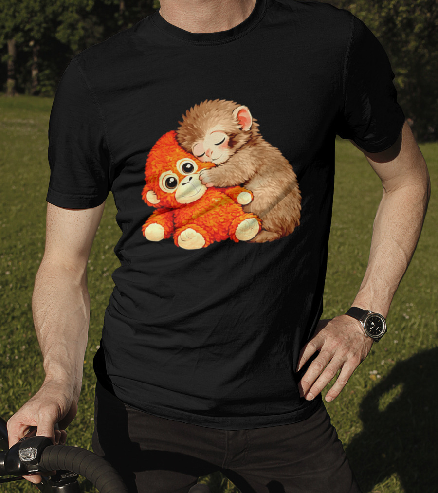 Punch The Monkey Brown Cub And Orange Plushy Cuddle T-Shirt