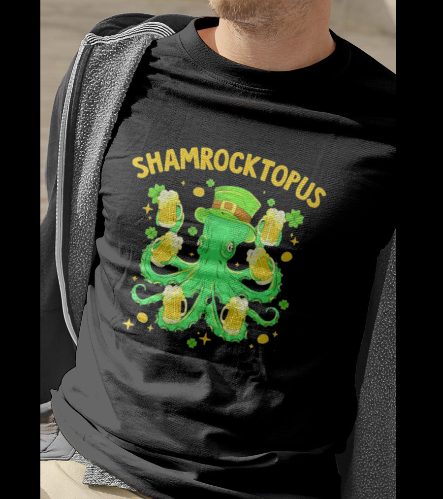 Shamrocktopus Octopus St Patrick's Day Beer Hat Shamrocks T-Shirt