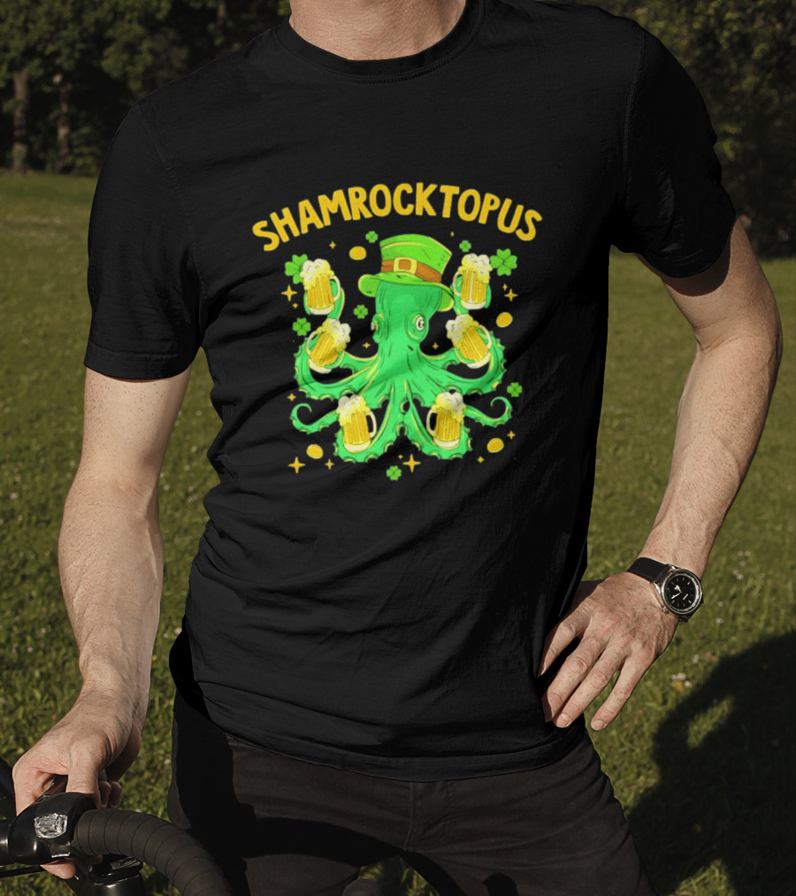 Shamrocktopus Octopus St Patrick's Day Beer Hat Shamrocks T-Shirt